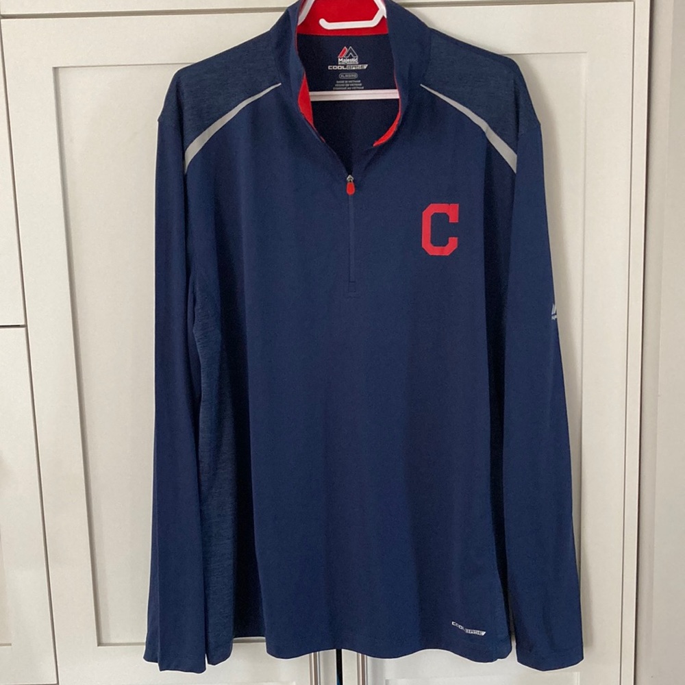 Majestic MLB Long Sleeve QZip Lightweight Sweater - Cleveland Guardians